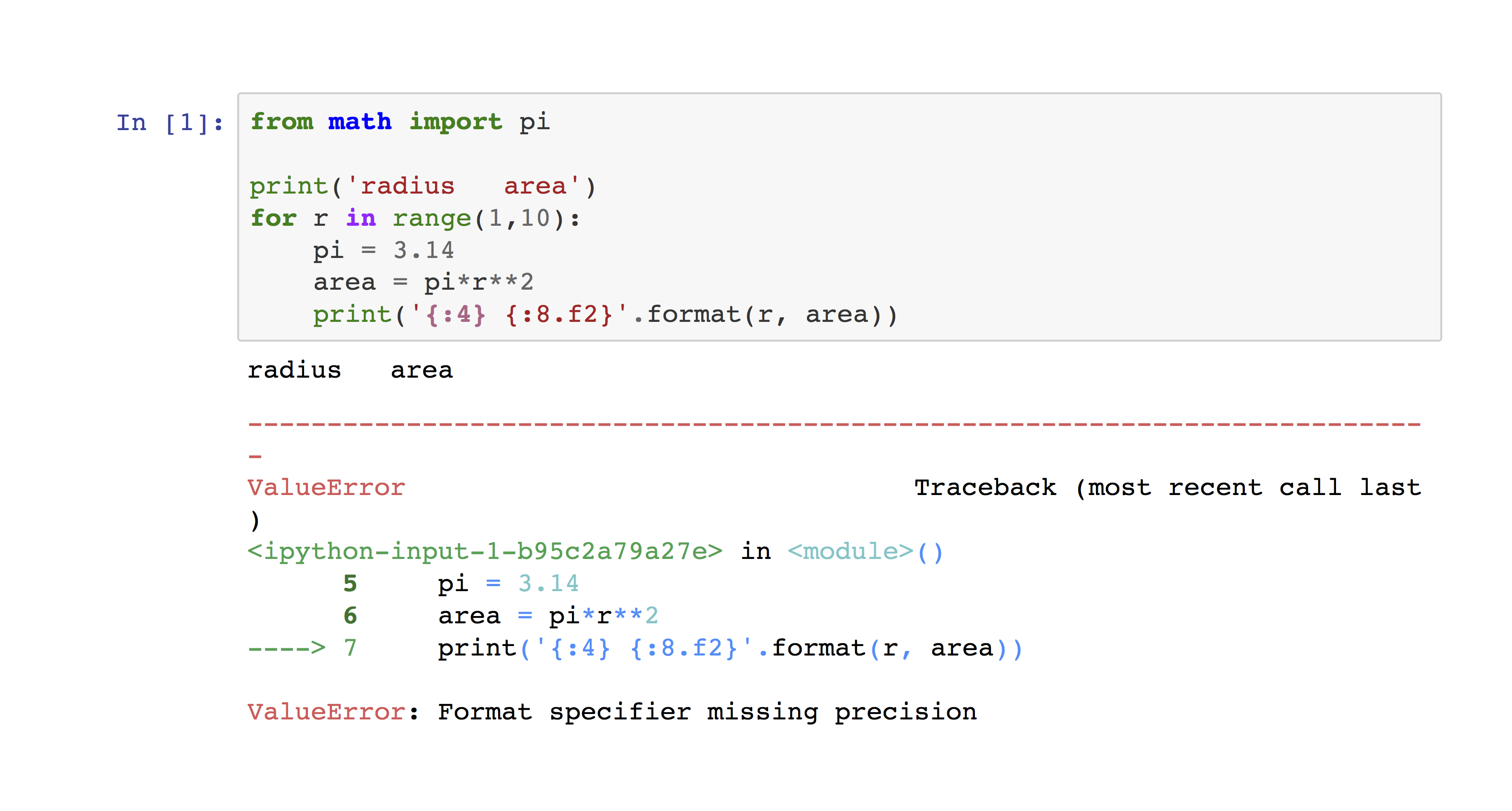 Sample showing execution errors